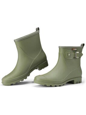 Women's Green Ankle Rubber Non-Slip Mud Lightweight Waterproof Short Rain Boots